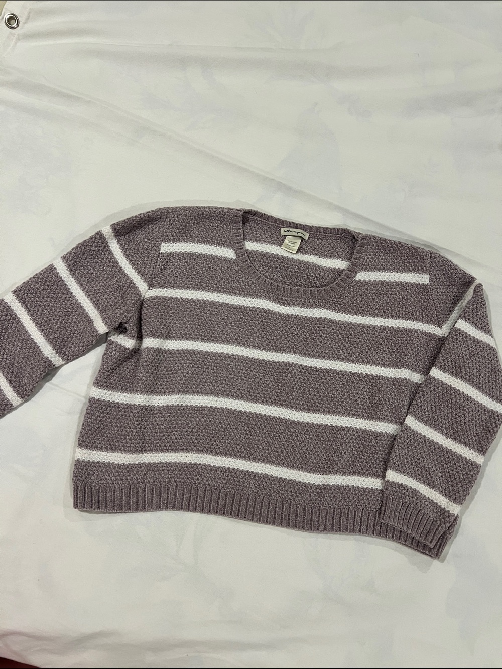 Cotton Emporium Lavender & White Striped Scoop Neck Sweater